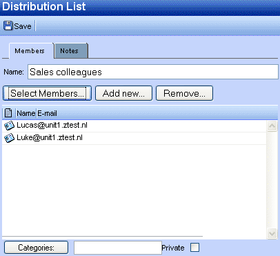 New Distribution list window