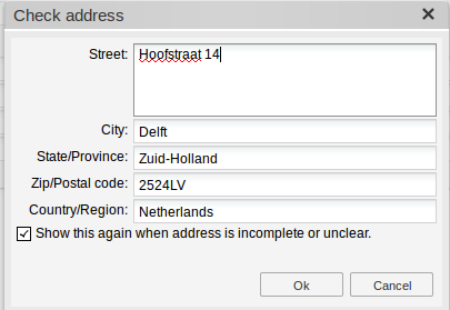 Address details dialog