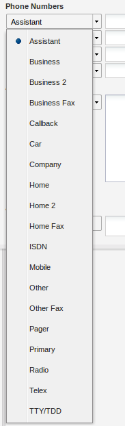 Cascade menu to choose the phone type