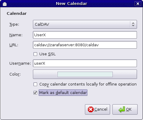 Informations CalDav