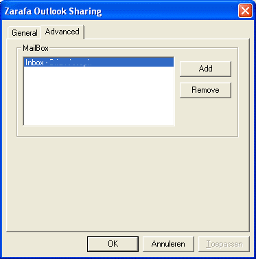 Zarafa server dialog