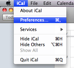 Menu dropdown iCal